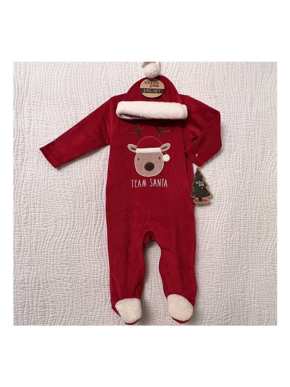 Baby Christmas Santa Hat Bodysuit sz 0/3m Sleep & Play Set Holiday Outfit Footie